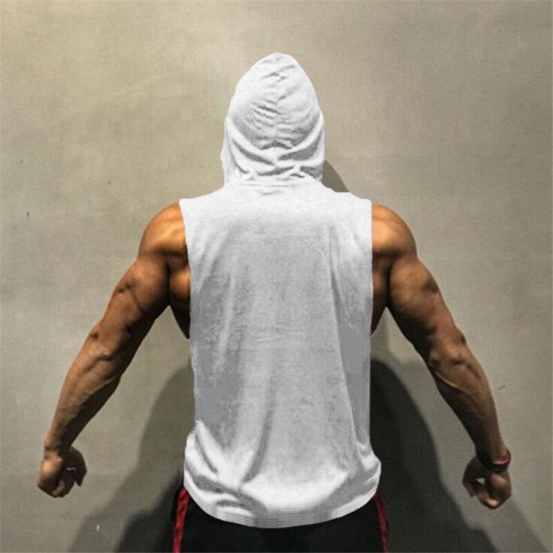 Muscleguys Gyms Clothing Bodybuilding Stringer Tank Top Hoodie Muscle Shirt Fitness Men Deep Cut Hooded Undershirt Workout Sleeveless Shirt
