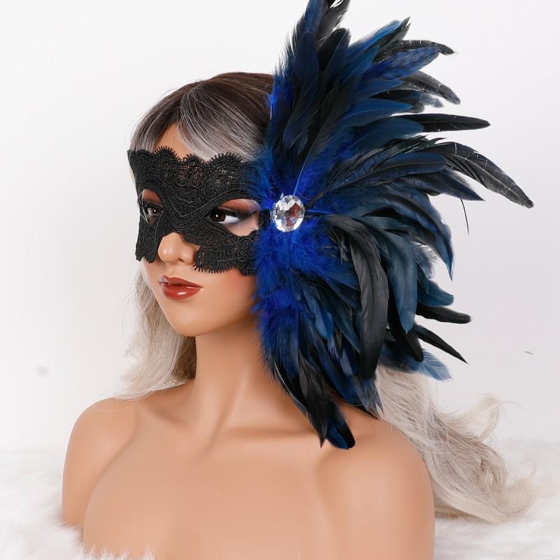 Gothic Feather Half Face Mask Sequined Sexy Masquerade Halloween Party