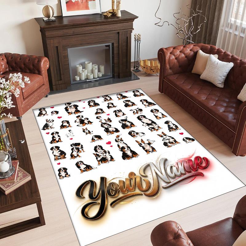Dog Theme Crystal Velvet Rug Personalized Custom Name Text Soft Floor Mat Home Decor