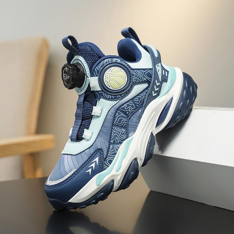 Новые осенние кожаные детские баскетбольные кроссовки для улицы, крутые, с вращающейся пряжкой, нескользящая толстая подошва, фабричные спортивные кроссовки для реальных боевых действий