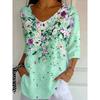 Casual Fashion Holiday Women's Regular Fit Floral All-over Print Three-quarter Sleeve V-Neck T-Shirt Top