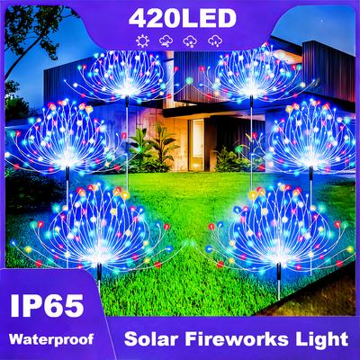 420LED солнечные фейерверки уличные IP65 водонепроницаемые солнечные садовые цветочные светильники с 8 режимами освещения