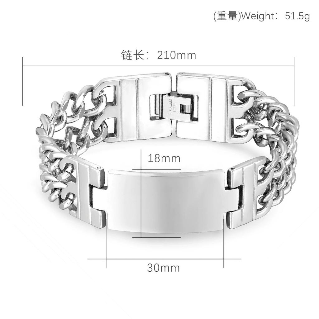 Мужской панк-браслет с двойной кубинской цепочкой, 18 мм, с возможностью гравировки имени, текста и логотипа. Модный браслет из нержавеющей стали.