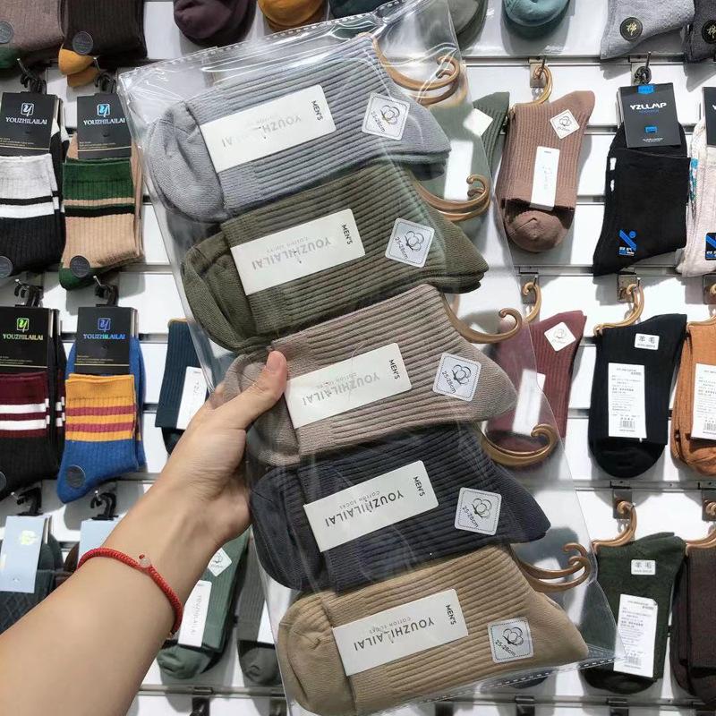 Двойные игольные мужские средние носки-трубы однотонные хлопковые носки мужские хлопковые однотонные цветные гребенные хлопковые высокие мужские носки-трубы рынок