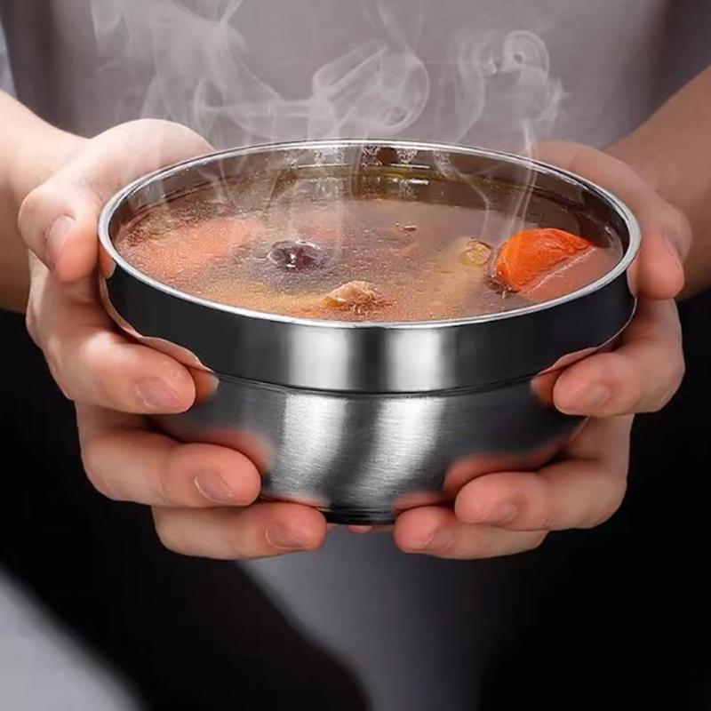 Миски с защитой от ожогов из нержавеющей стали, двухслойные, толстые, прочные, для супа, риса, миска для детской столовой в детском саду