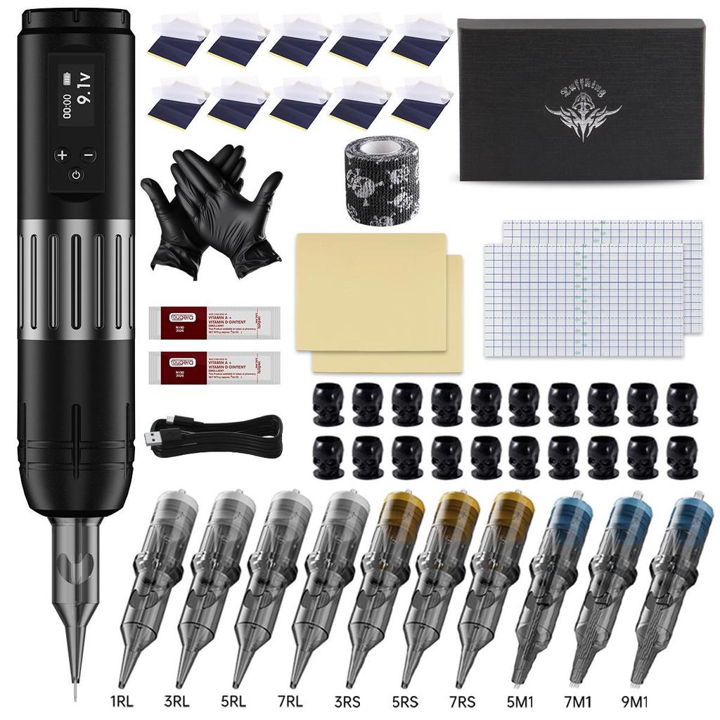 Беспроводная тату-машинка для начинающих с LED-дисплеем и универсальным инструментом для игл