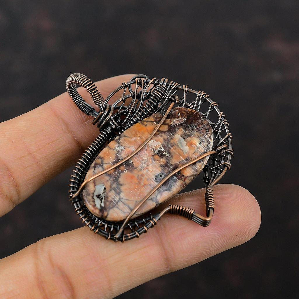 Подвеска Birds Eye Jasper, подвеска из медной проволоки, стильное ювелирное изделие ручной работы, подвеска из натурального драгоценного камня, ювелирное изделие из медной проволоки, подарок для него