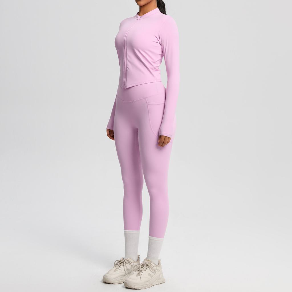 Naked double-sided grinding tight long-sleeved yoga suit outdoor running thin fitness pants sports suit women