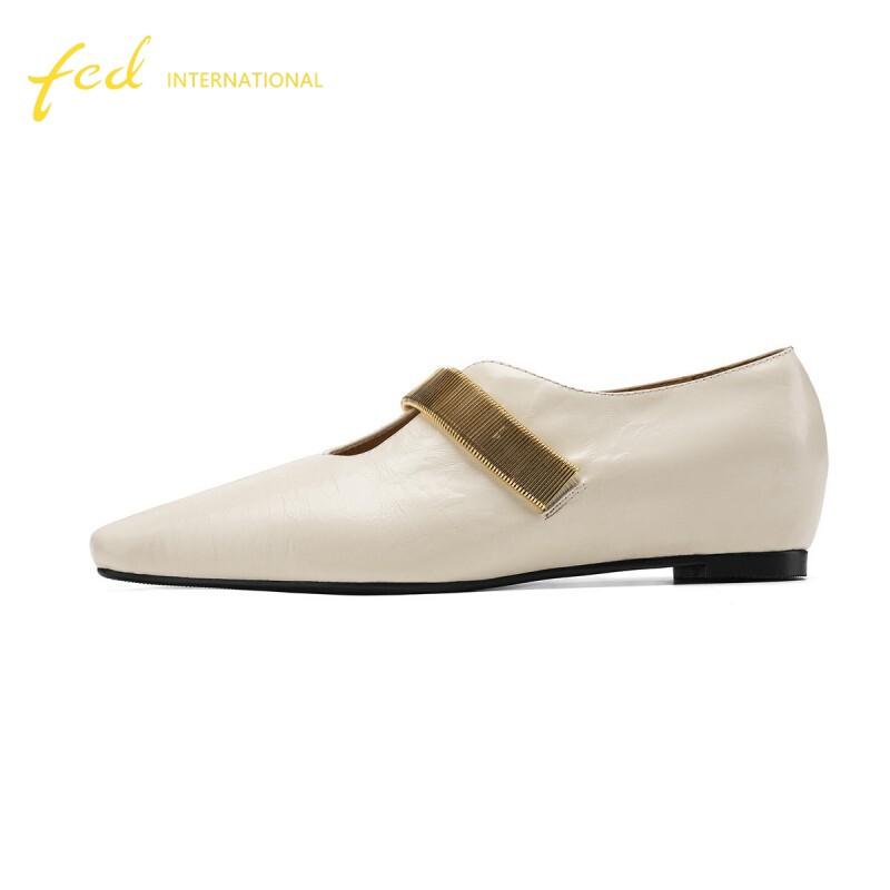 [First layer cowhide] French distressed genuine leather with shallow texture, high-end embellishment, gentle temperament, versatile women's loafers