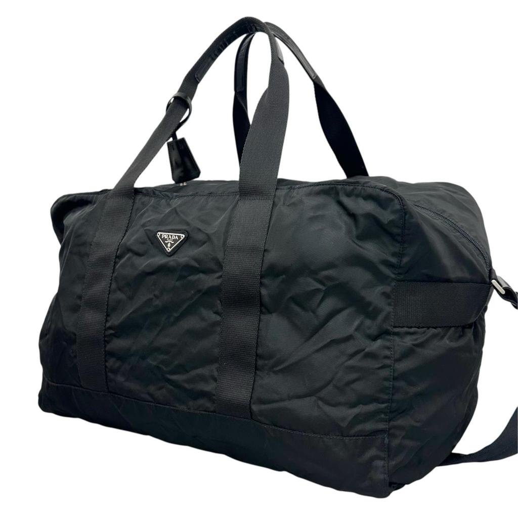 Prada Треугольный логотип Boston bag черный унисекс б/у
