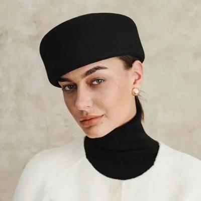 Шляпка-таблетка стюардессы, шляпа в формальном французском стиле, шляпа для униформы, шерстяной цилиндр, живое шоу