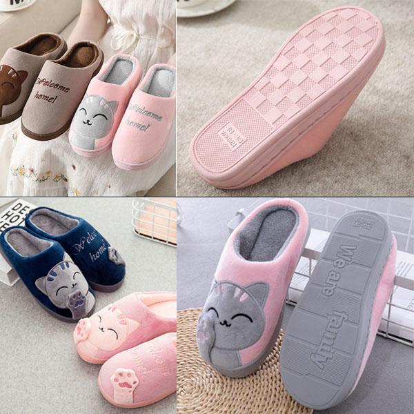 Женские зимние домашние тапочки с мультяшным котом, противоскользящие мягкие теплые плюшевые домашние тапочки для пар, напольная обувь для спальни