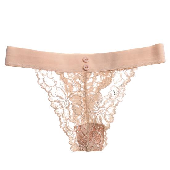 Sexy Women Underwear Buttons Embroidery Lace See-Through G-String Thong Panties