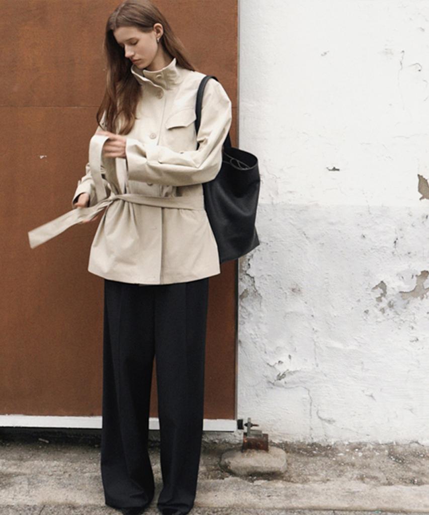 Q'SRB Nocturne High-Neck Cotton Half Trench Jacket