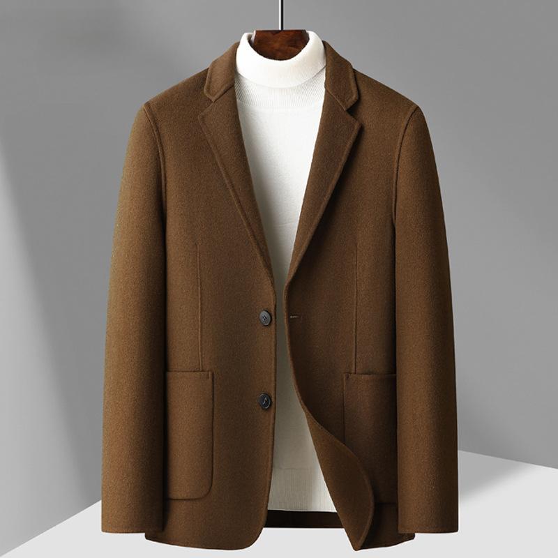 Новый мужской сшитый вручную двусторонний шерстяной костюм, модный повседневный шерстяной пиджак