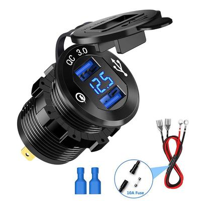 Quick Charge 3.0 36W автомобильное зарядное устройство с двумя USB-портами QC3.0 водонепроницаемое с переключателем вольтметра для 12 В/24 В мотоцикла, квадроцикла, лодки, морского автофургона