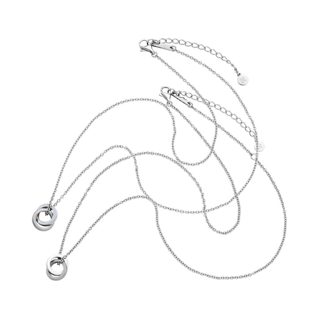 Парный набор ожерелий из 2 шт. Хирургическая сталь 316L Кубический цирконий Двойное кольцо Матовый с эффектом инея Сообщение [Белый клевер] 40 см/45 см 4SUP111SV&4SUP111SV