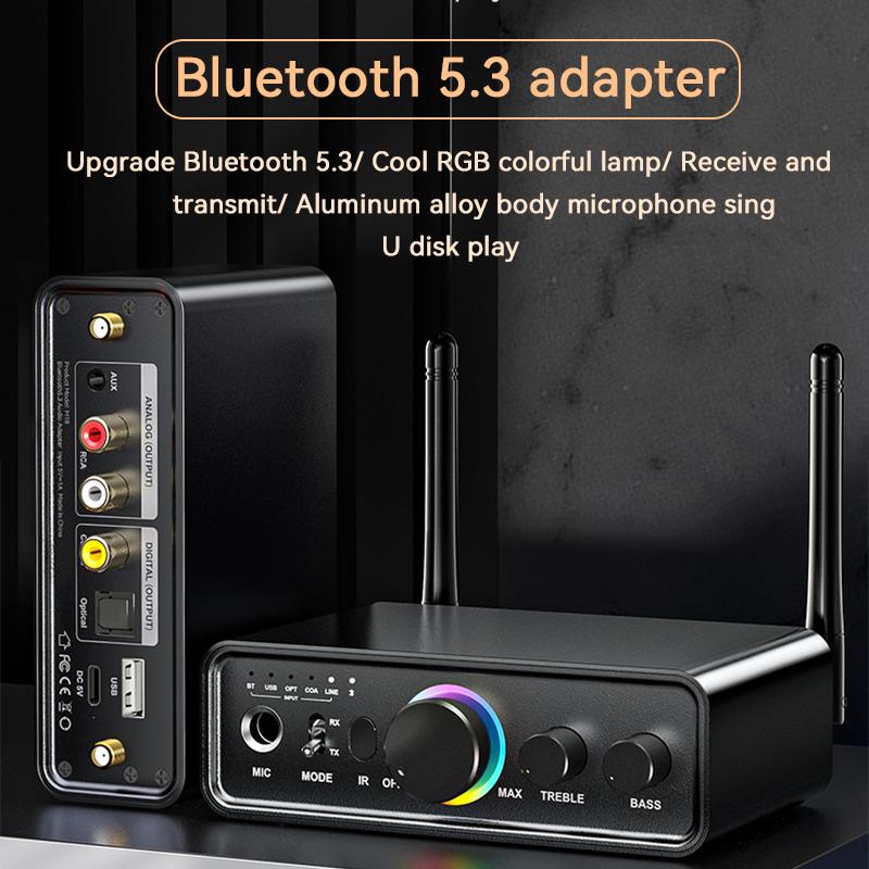 RGB Bluetooth 5.3 аудио передатчик приемник ЦАП/AUX/RCA/USB/коаксиальный/оптический/6,5 мм микрофон караоке Hifi DSP беспроводной адаптер