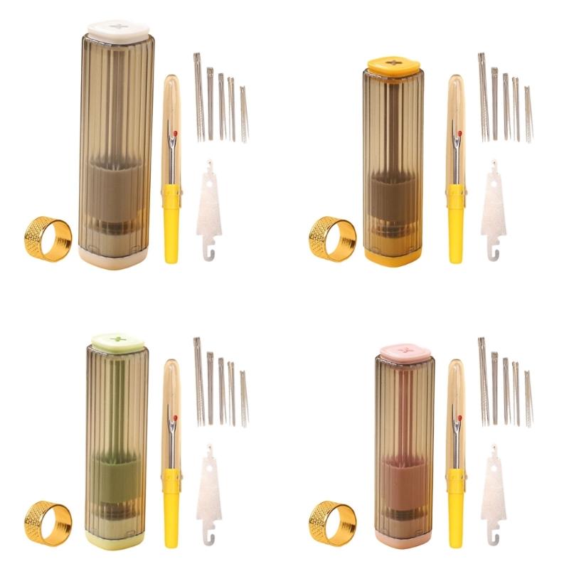 Retractable Magnetic Needle Holder Box with Thread Unpicker Large Eye Needle Thimble Multifunctional Sewing Tool Set