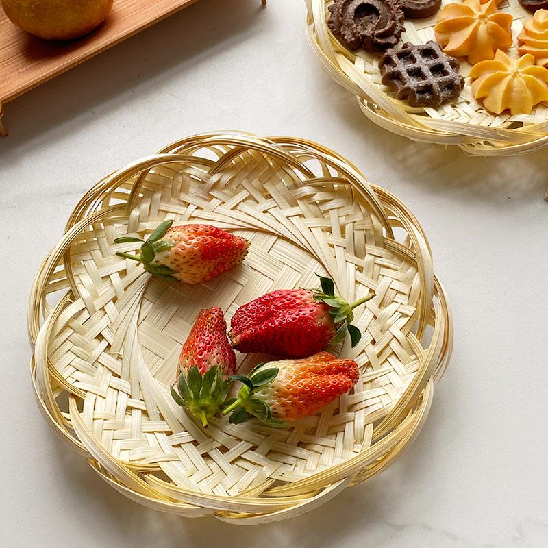 2024 Новая десертная тарелка ручной работы из бамбука, плетеная для ресторана, фруктов, суши, завтраков, закусок, бамбуковых корзинок, поделки