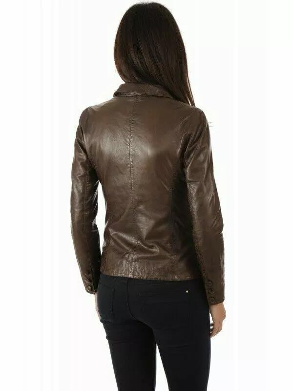New Lambskin Formal Handmade Designer Party Brown Stylish Leather Blazer Women