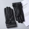 Fleece Genuine Leather Gloves for Men Touch Screen for Warmth In Autumn and Winter and Sheepskin Gloves for Driving and Cycling