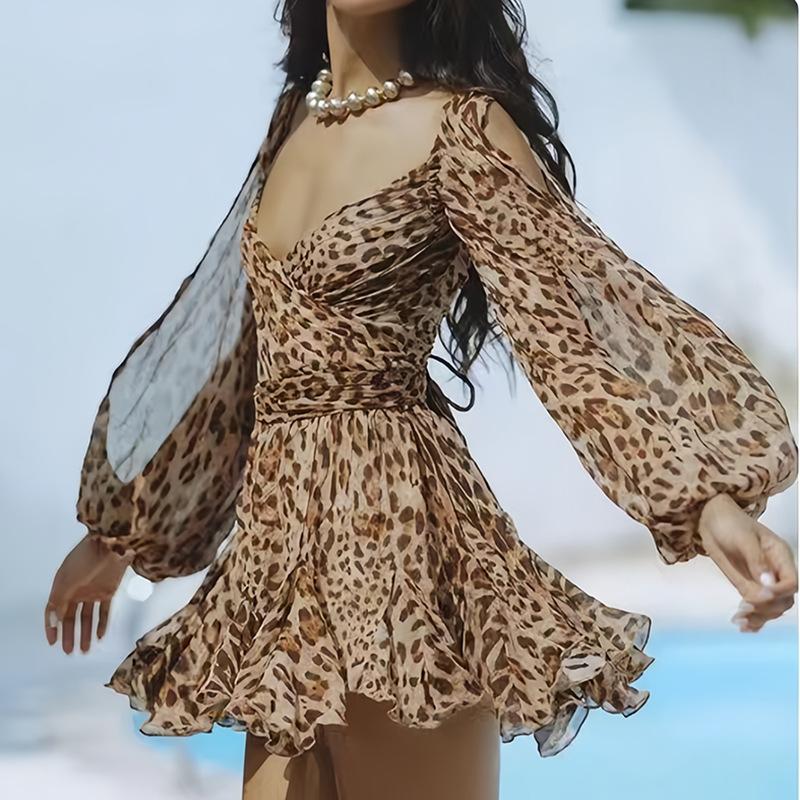 Женское платье европейского и американского образца с V-образным вырезом и открытыми плечами, на шнуровке, с рукавами-фонариками
