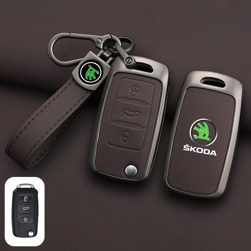 Leather Car Remote Key Case Full Cover Protector Holder Shell Fob For Skoda Superb A7 Kodiaq Octavia A7 A8 Keychain Accessories HJ1