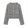 2024 Autumn/Winter Women's Houndstooth Suit Jacket, Short Round Neck, Long Sleeve, Casual Commute.