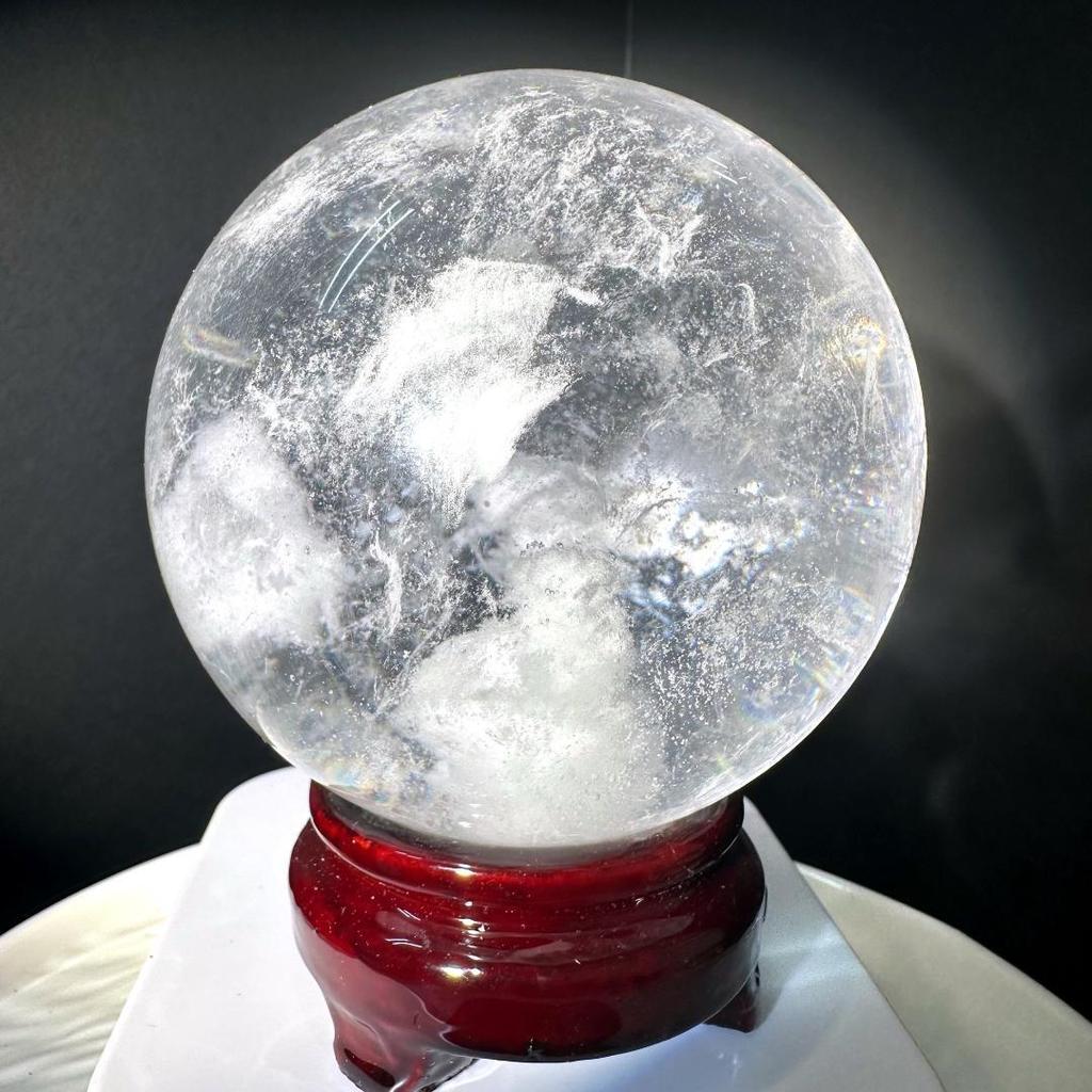 Used Crystal quartz round ball, approximately 98.8mm, one-of-a-kind, with pedestal, natural stone figurine