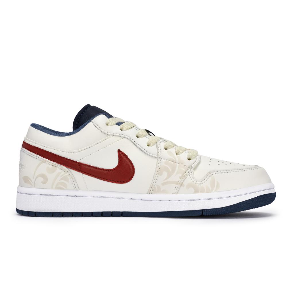 Jordan Air Jordan 1 Износостойкие Низкие Винтажные Баскетбольные Кроссовки Мужские Бежевый Белый Красный 553558-414(Team80-S-BOX)