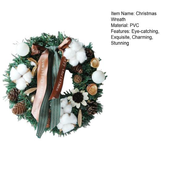 Рождественский венок для входной двери Ручной работы Искусственный венок из зелени с сосновыми шишками Красными ягодами Шарами для внутреннего и наружного праздничного декора