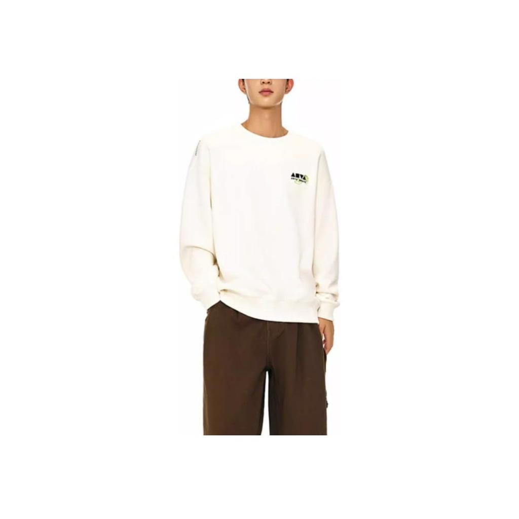 Anta Comfortable Casual Round Neck Pullover Loose Simple Sweatshirt Unisex Sweatshirt Ivory 172448704N-1