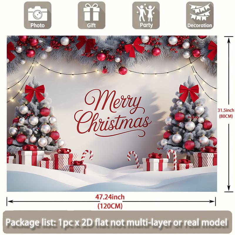 1 piece of 2D flat banner, a Christmas tree and gifts in a snowy scene. Wall background fabric, suitable for home office.ZL