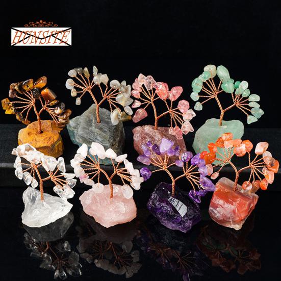 Красочный орнамент из натурального камня с основанием, денежное дерево с положительной целебной энергией