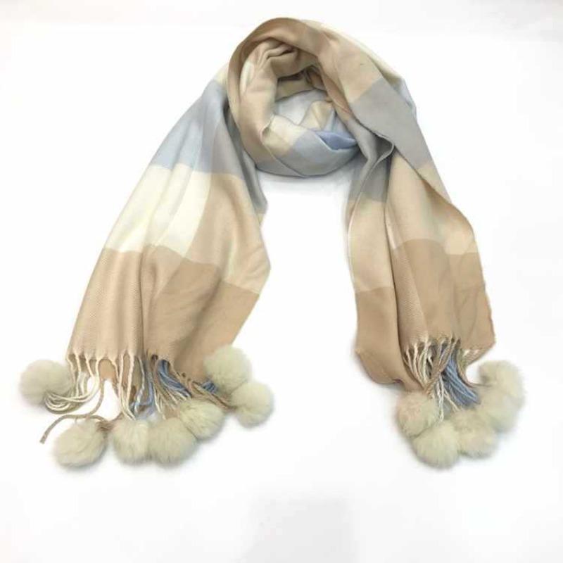 Autumn and Winter New Versatile Fringed Rabbit Hairball Classic Plaid Scarf British Warm Scarf Imitation Cashmere Shawl