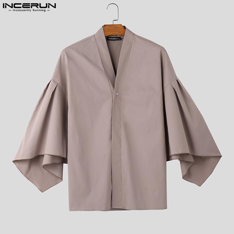 INCERUN Мужской V-образный вырез с нерегулярными расклешенными рукавами V-образный вырез на одной пуговице повседневный свободный кардиган топы