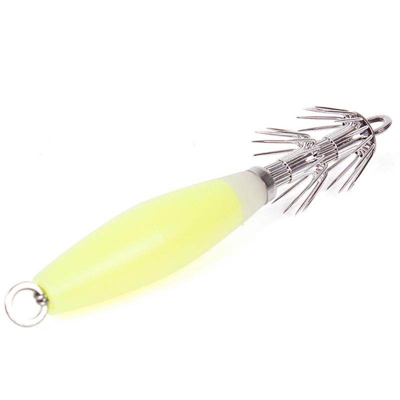 4Pcs Fishing Lures Baits Jig Glowing in Dark with Stainless Needle Saltwater Cuttlefish Sleeve Glowing Squid Jig Hook
