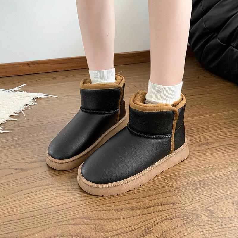 2024 зима новые хлопковые ботинки женские теплые ботинки кожаная поверхность хлопок утолщенный теплый уличный бархат зимние ботинки женские