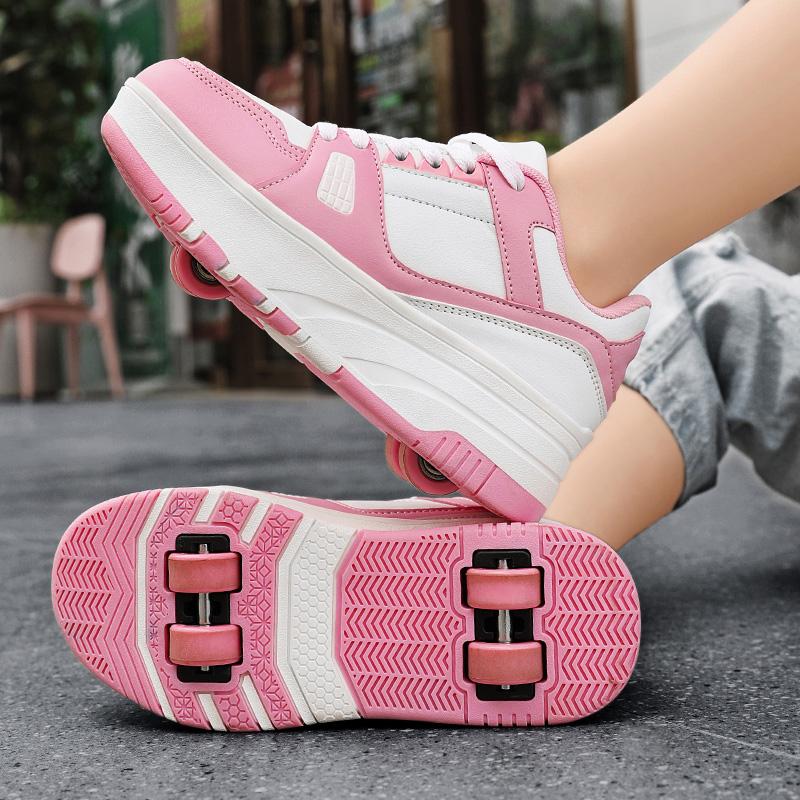 29-40 Детские четырехколесные разборные плоские туфли Runaway Shoes / Колесные скейт-кеды с колесами для женщин