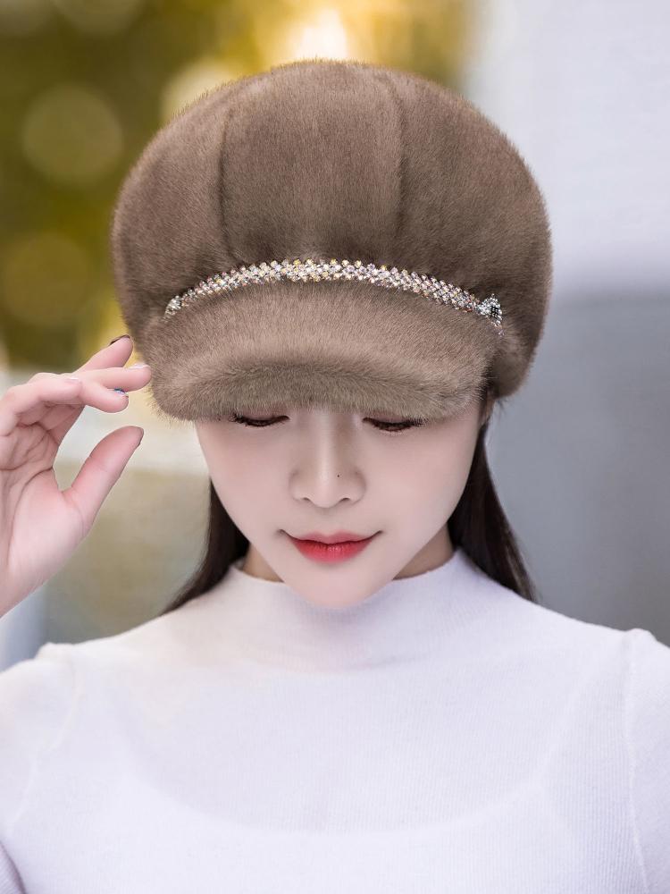 Шапка женская зимняя имитация норки мех шапка бере модная теплая протектор ушей восьмиугольная шапка