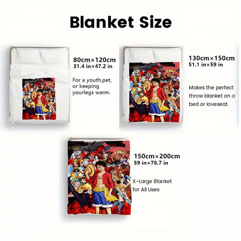 One Piece Anime Style Blanket Warm Flannel Cozy Soft for Living Room Bedroom Home Decor THW
