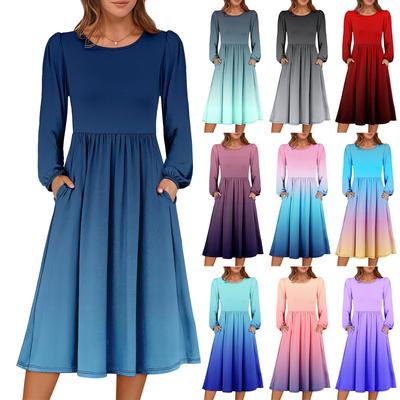 Женское модное свободное платье с градиентным принтом и круглым вырезом