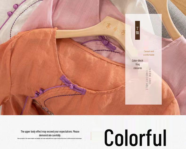 Women's 2024 Summer Cotton Linen Retro Embroidered Blouse with Frog Button and Diagonal Placket