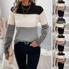 Женские вязаные топы с круглым вырезом и длинным рукавом, вязаные пуловеры с цветовыми блоками, свободный подол, H-образный теплый свитер для повседневной носки