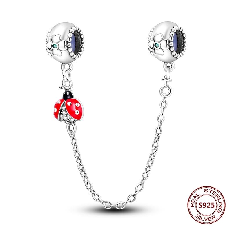 Dragonfly Charm 925 Silver Original Bee Safety Chain Sparkle Zircon Clip Charms Fit Bracelet DIY Jewelry For Women Wedding Gift