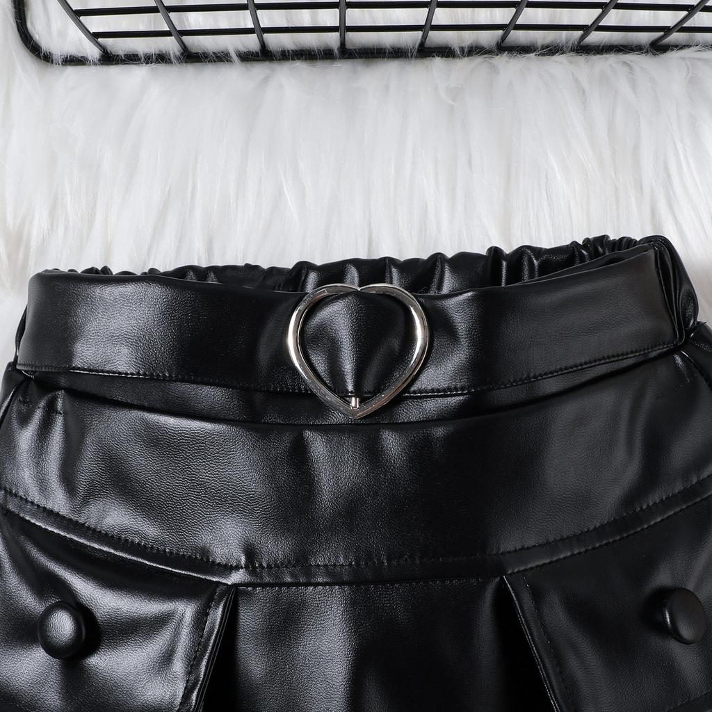 Осенний двухцветный сетчатый топ с длинными рукавами и вышивкой для девочек, юбка из искусственной кожи, детский комплект