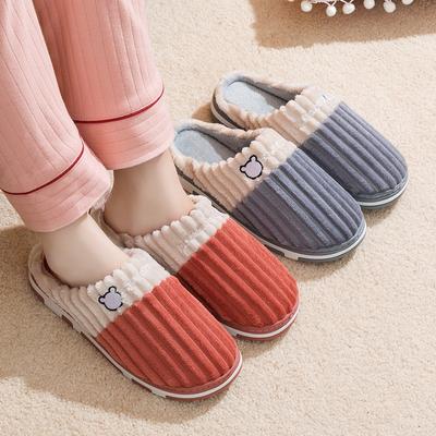 Осенние и зимние парные хлопковые тапочки, домашние с теплым противоскользящим покрытием, плюшевые домашние хлопковые тапочки для мужчин