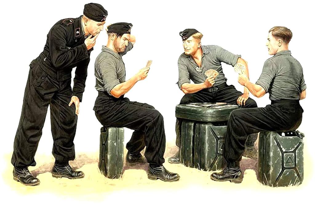 Master Box 1/35 Scale German Card-Playing Tank Crew with Jerry Cans (4-Piece Set) Plastic Model Kit MB35025