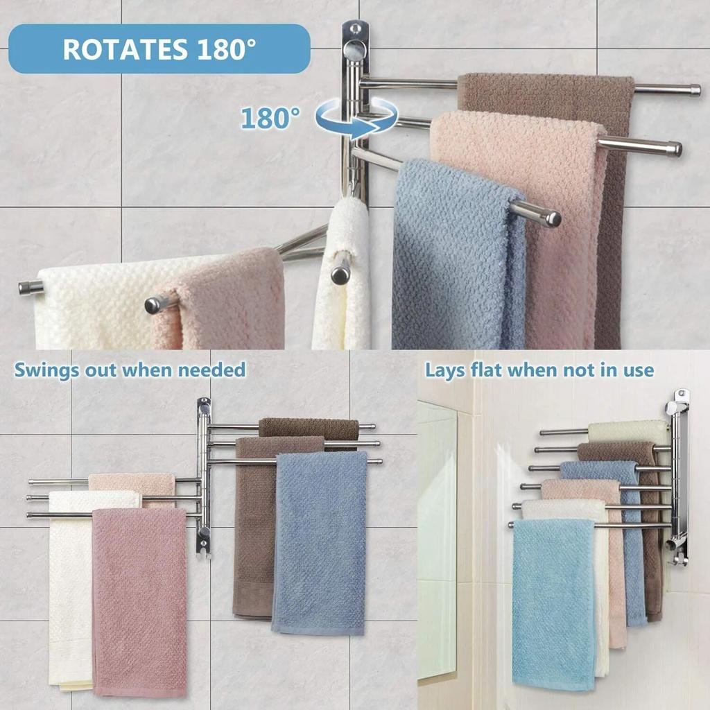 Stainless Steel Swivel Towel Holder 180 Degree 4/6 Arms Rotation Rack Wall Mounted Towel Racks Holder for Bathroom Accessories